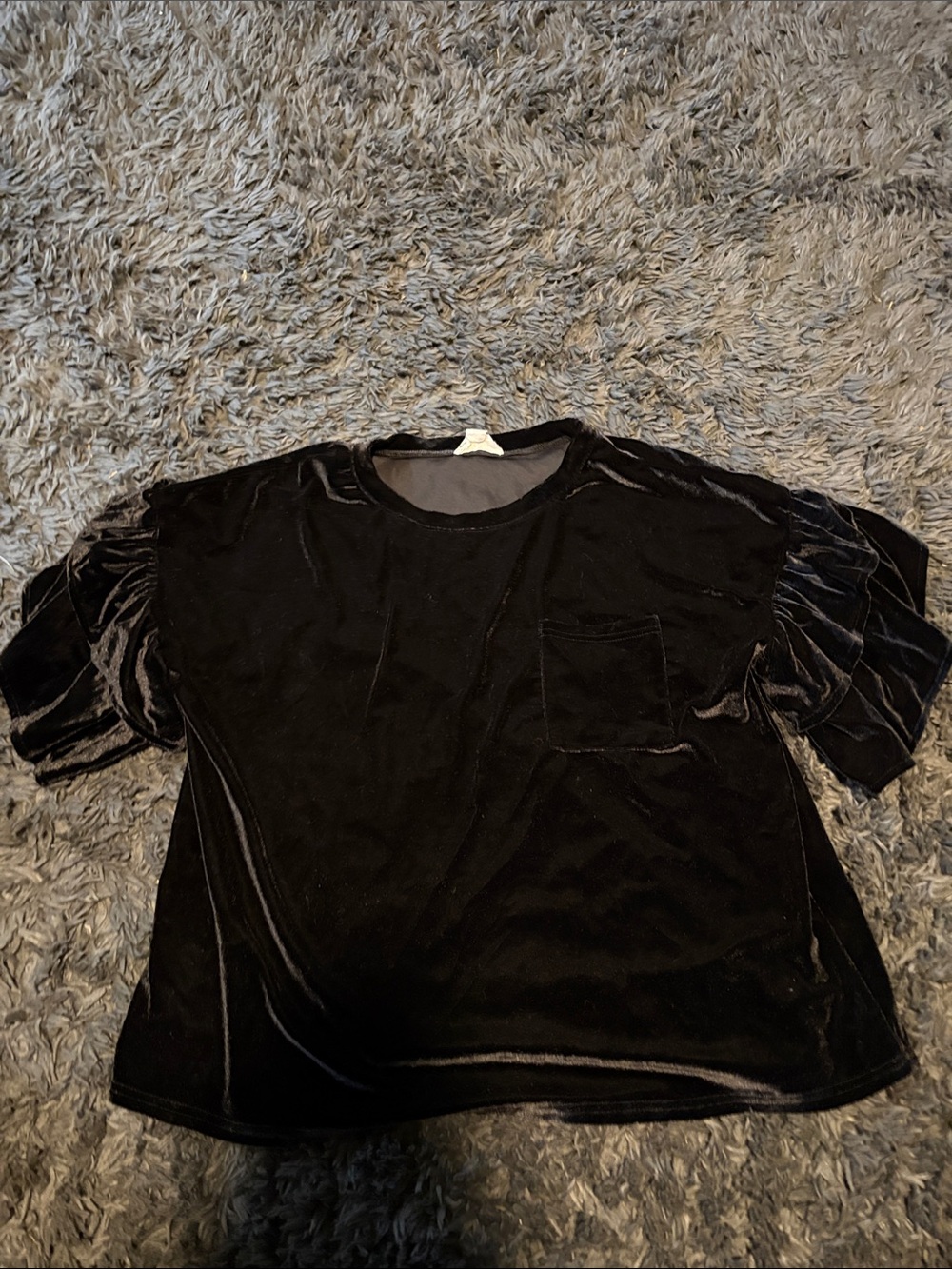 Love Riche Black Velvet Short Sleeve Pocket Tee